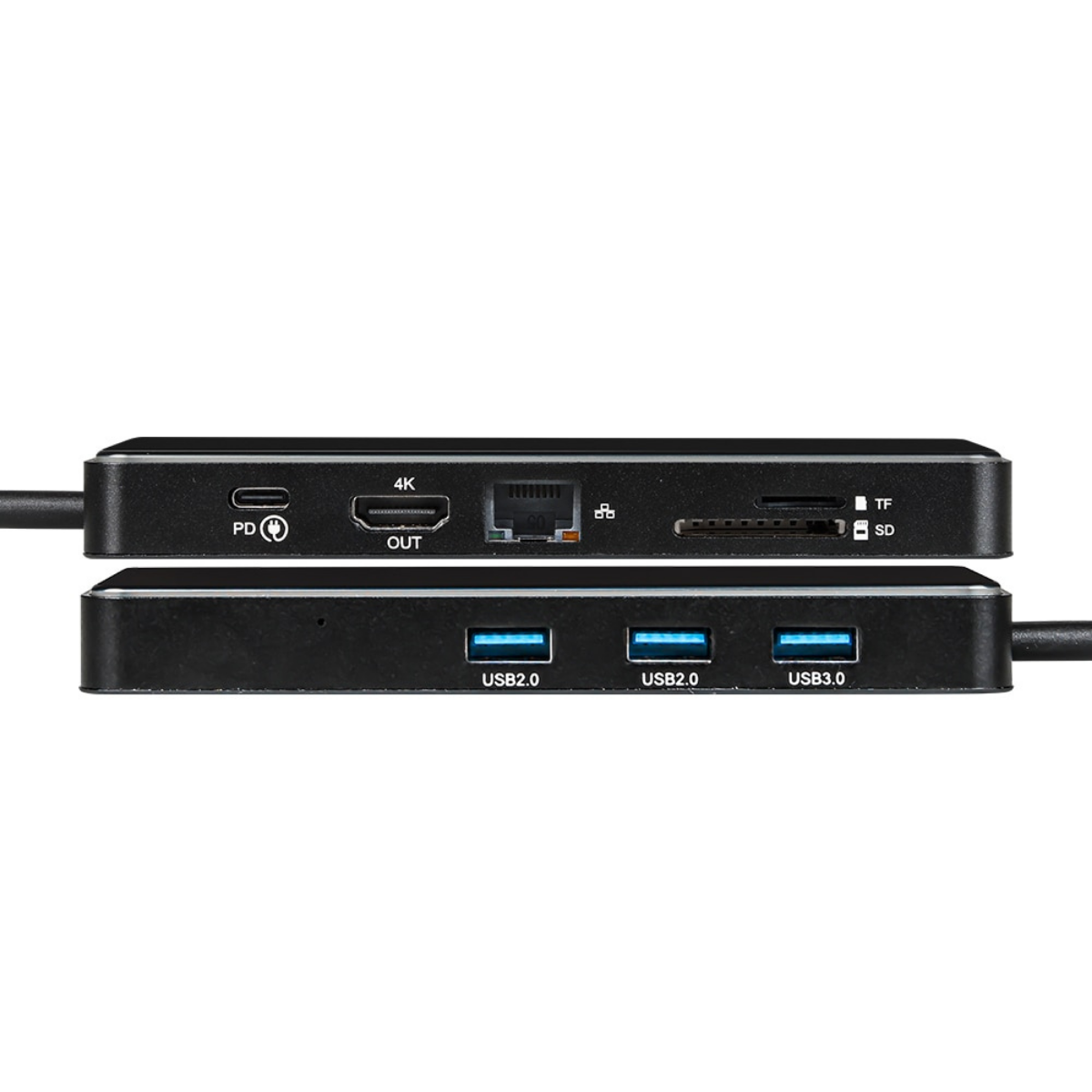 Hub USB portabil de andocare multifunctional, VisionHub®, 8 in 1 USB C, Port Internet, Cititor de carduri SD/TF, HDMI 4k, UBS 3.0, RGB cu luminare LED din aluminiu, pentru laptop
