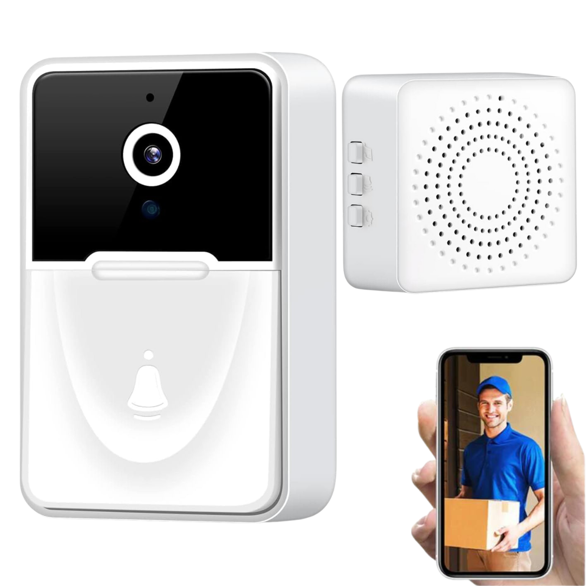 Sonerie cu Interfon Video Smart Wireless fara fir VisionHub®, Camera Video 1080P HD cu Vedere nocturna, Impermeabila IP65, convorbire in 2 sensuri, control la distanta prin aplicatie Android/iOS, WiFi, Alerta Vizuala, Alba