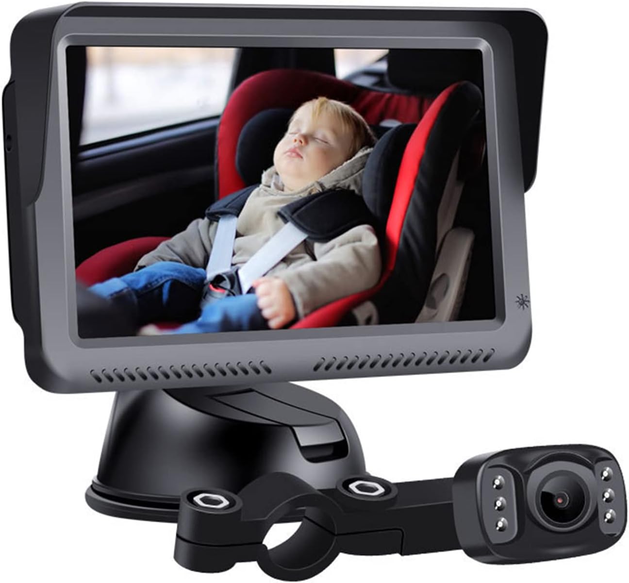 Camera video auto HD pentru monitorizare a bebelusilor si copiilor pentru scaunul din spate al masinii, Baby monitor cu rezolutie 1080p reglabil LCD de 5 inch VisionHub®, cu functie de vedere nocturna, alimentare 12V