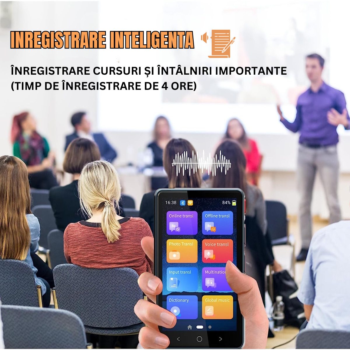 Traducator intelligent bidirectional in timp real, Traducere vocala instantanee online in 135 de limbi, translator cu WIFI sau hotspot VisionHub®, ecran tactil HD de 4, 0 inchi, traducere offline, a fotografiilor, 8Gb