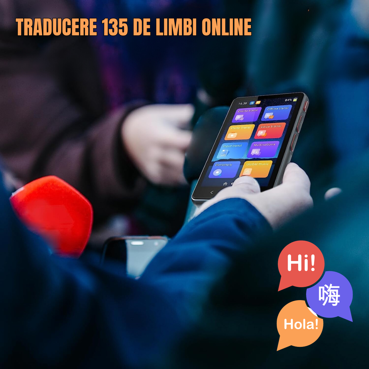 Traducator intelligent bidirectional in timp real, Traducere vocala instantanee online in 135 de limbi, translator cu WIFI sau hotspot VisionHub®, ecran tactil HD de 4, 0 inchi, traducere offline, a fotografiilor, 8Gb