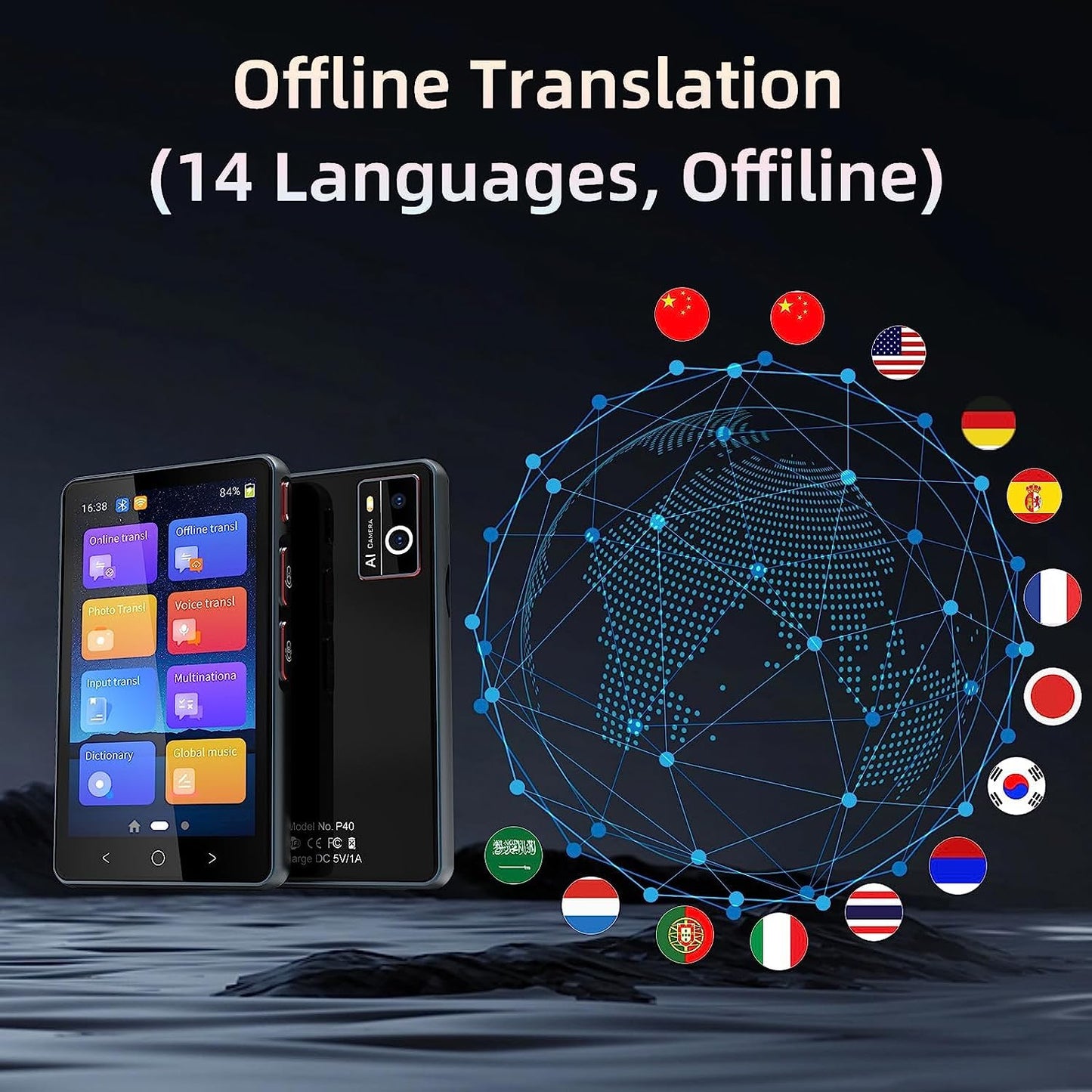 Traducator intelligent bidirectional in timp real, Traducere vocala instantanee online in 135 de limbi, translator cu WIFI sau hotspot VisionHub®, ecran tactil HD de 4, 0 inchi, traducere offline, a fotografiilor, 8Gb