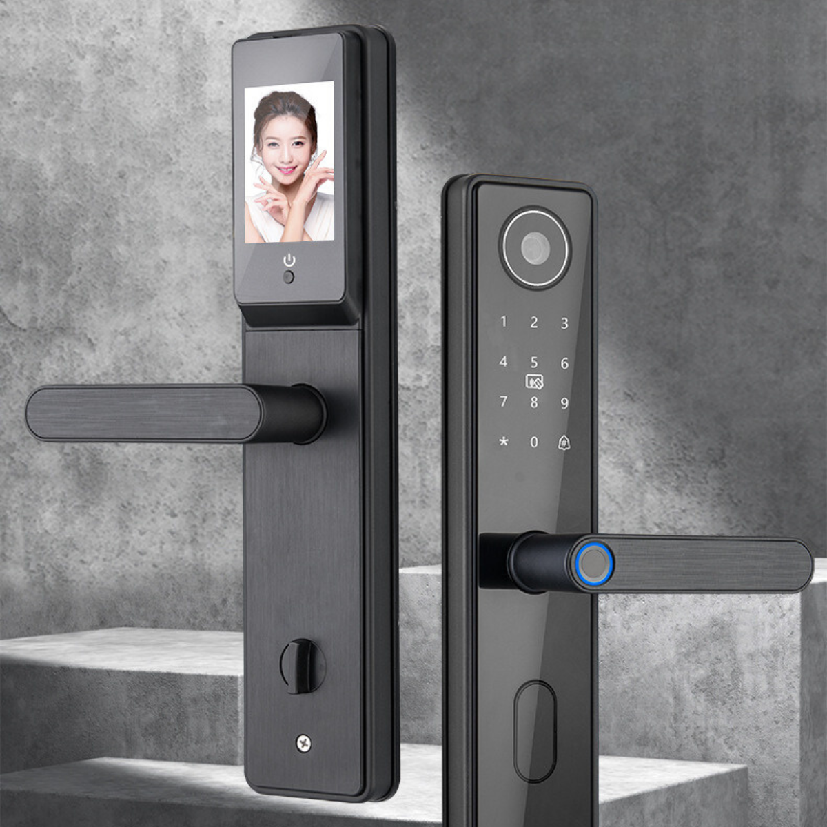 Yala inteligenta Wireless Premium VisionHub® cu camera video, control de la distanta WiFi, broasca inclusa, acces prin Aplicatie, Card, Amprenta, Parola, Cheie, alarma efractie, aplicatie telefon Android si IOS