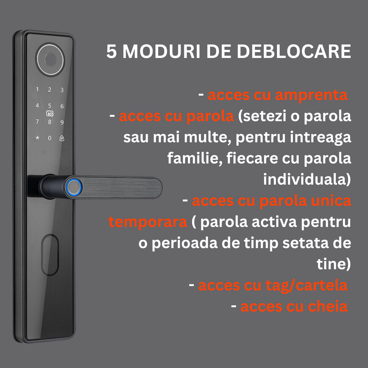 Yala inteligenta Wireless Premium VisionHub® cu camera video, control de la distanta WiFi, broasca inclusa, acces prin Aplicatie, Card, Amprenta, Parola, Cheie, alarma efractie, aplicatie telefon Android si IOS