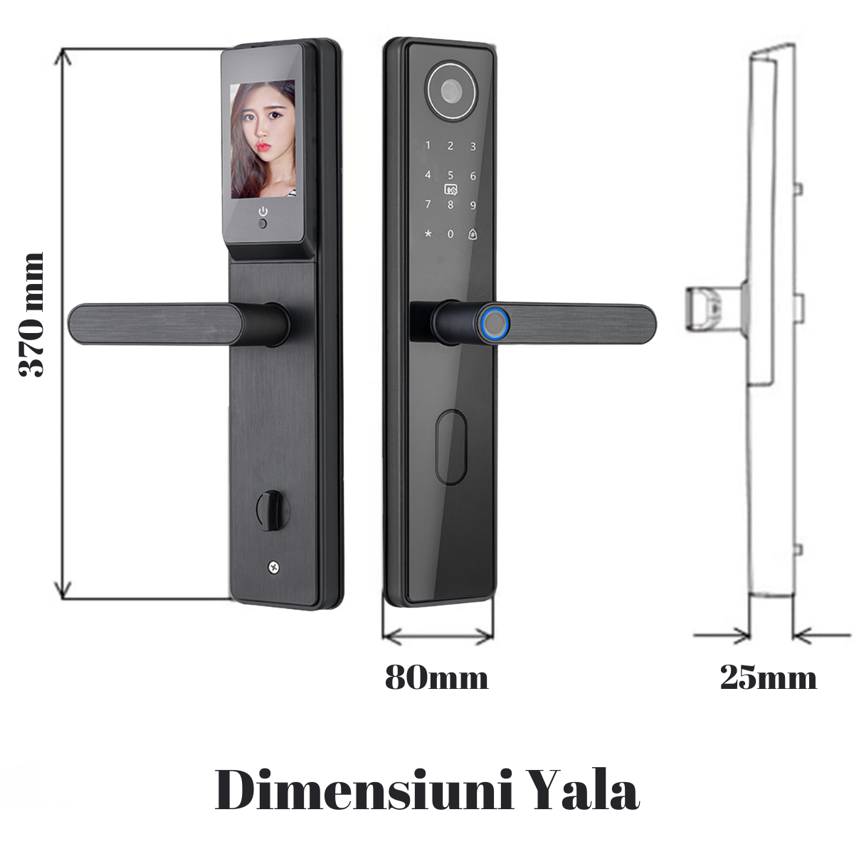 Yala inteligenta Wireless Premium VisionHub® cu camera video, control de la distanta WiFi, broasca inclusa, acces prin Aplicatie, Card, Amprenta, Parola, Cheie, alarma efractie, aplicatie telefon Android si IOS
