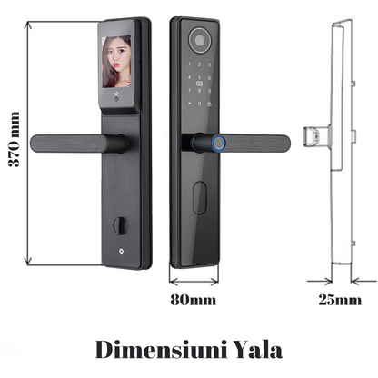 Yala inteligenta Wireless Premium VisionHub® cu camera video, control de la distanta WiFi, broasca inclusa, acces prin Aplicatie, Card, Amprenta, Parola, Cheie, alarma efractie, aplicatie telefon Android si IOS