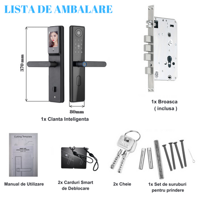 Yala inteligenta Wireless Premium VisionHub® cu camera video, control de la distanta WiFi, broasca inclusa, acces prin Aplicatie, Card, Amprenta, Parola, Cheie, alarma efractie, aplicatie telefon Android si IOS
