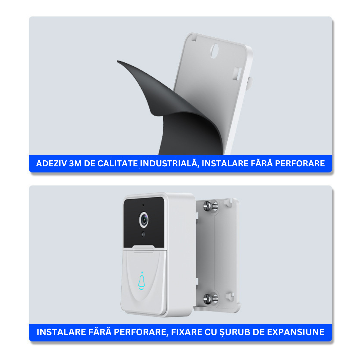 Sonerie cu Interfon Video Smart Wireless fara fir VisionHub®, Camera Video 1080P HD cu Vedere nocturna, Impermeabila IP65, convorbire in 2 sensuri, control la distanta prin aplicatie Android/iOS, WiFi, Alerta Vizuala, Alba