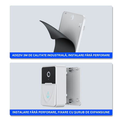 Sonerie cu Interfon Video Smart Wireless fara fir VisionHub®, Camera Video 1080P HD cu Vedere nocturna, Impermeabila IP65, convorbire in 2 sensuri, control la distanta prin aplicatie Android/iOS, WiFi, Alerta Vizuala, Alba