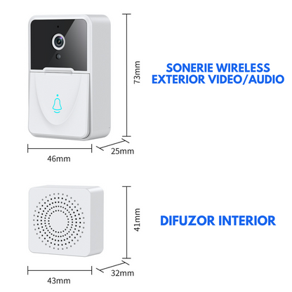 Sonerie cu Interfon Video Smart Wireless fara fir VisionHub®, Camera Video 1080P HD cu Vedere nocturna, Impermeabila IP65, convorbire in 2 sensuri, control la distanta prin aplicatie Android/iOS, WiFi, Alerta Vizuala, Alba
