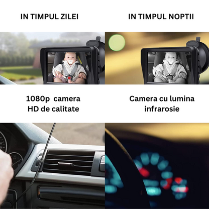 Camera video auto HD pentru monitorizare a bebelusilor si copiilor pentru scaunul din spate al masinii, Baby monitor cu rezolutie 1080p reglabil LCD de 5 inch VisionHub®, cu functie de vedere nocturna, alimentare 12V