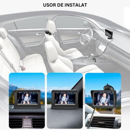 Camera video auto HD pentru monitorizare a bebelusilor si copiilor pentru scaunul din spate al masinii, Baby monitor cu rezolutie 1080p reglabil LCD de 5 inch VisionHub®, cu functie de vedere nocturna, alimentare 12V