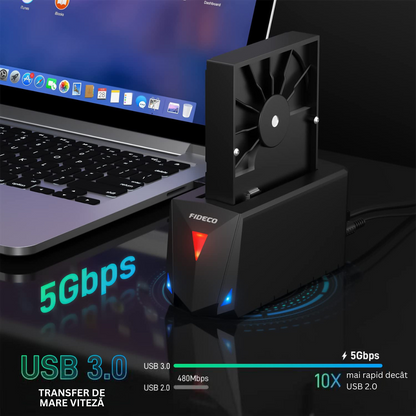 Statie de andocare USB 3.0 pentru hard disk 2.5 sau 3.5 inch SATA I/II/III HDD SSD, carcasa pentru hard disk cu functie de clonare offline, adaptor de alimentare de 12 V, capacitate maxima de 18TB, viteza de 5Gbps