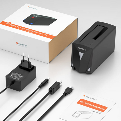 Statie de andocare USB 3.0 pentru hard disk 2.5 sau 3.5 inch SATA I/II/III HDD SSD, carcasa pentru hard disk cu functie de clonare offline, adaptor de alimentare de 12 V, capacitate maxima de 18TB, viteza de 5Gbps