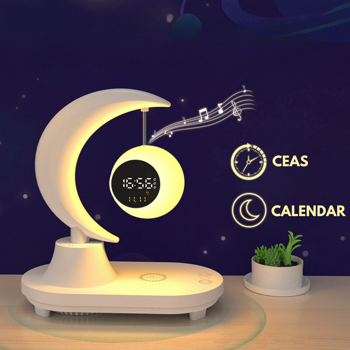 Lampa LED inteligenta cu Ceas alarma, multifunctionala, pentru birou, dormitor, living, cu boxa bluetooth, protectie ochi, touch control, Incarcator Wireless pentru telefon 15W, 7 Culori RGB, baterie 2000 mAh