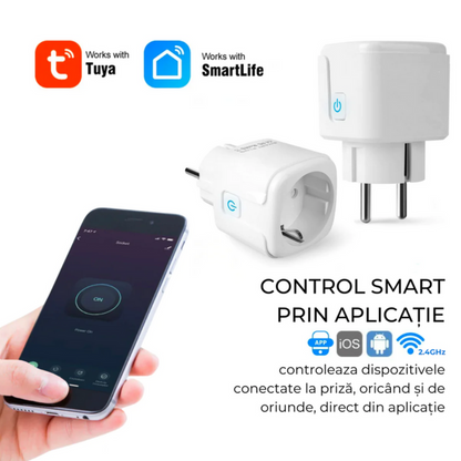 Set 2 Prize inteligente Wifi, VisionHub®, monitorizare consum energie, Timer, control aplicatie Smart, Protectie incarcare, compatibila Alexa, Tuya si Google Assistant, Alb