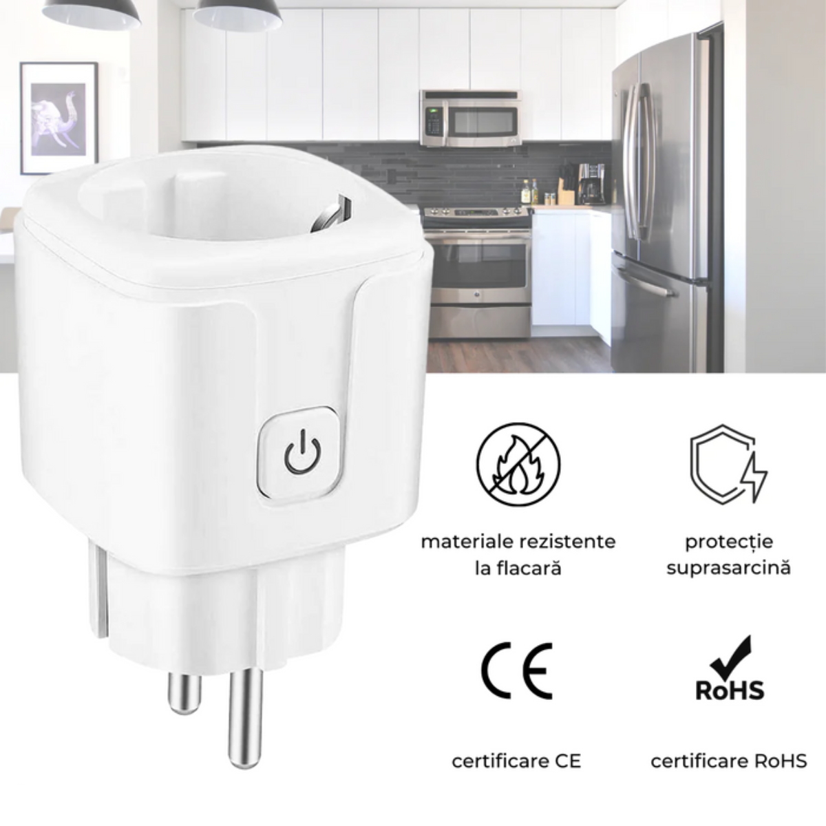 Set 2 Prize inteligente Wifi, VisionHub®, monitorizare consum energie, Timer, control aplicatie Smart, Protectie incarcare, compatibila Alexa, Tuya si Google Assistant, Alb