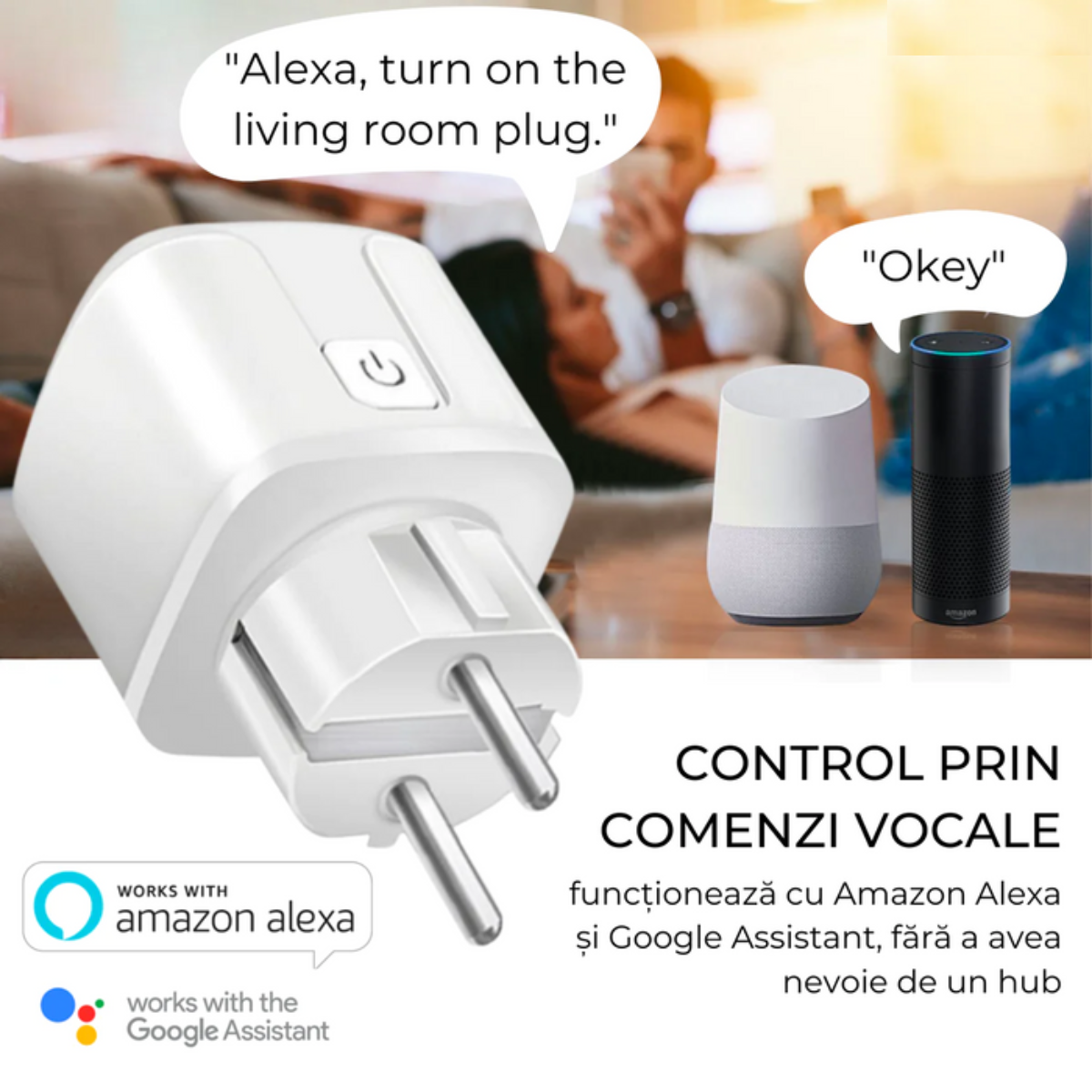 Set 2 Prize inteligente Wifi, VisionHub®, monitorizare consum energie, Timer, control aplicatie Smart, Protectie incarcare, compatibila Alexa, Tuya si Google Assistant, Alb