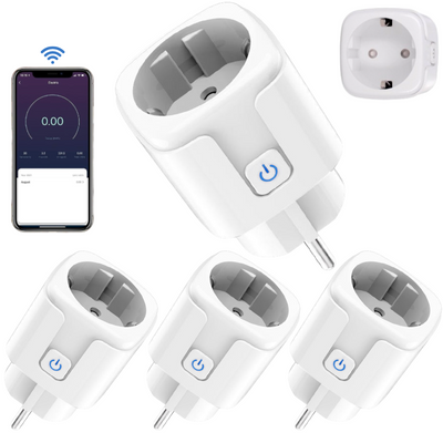 Set 4 Priza Smart, VisionHub®, cu contorizare si monitorizare consum energie, control Aplicatie tuya Smart Life, Suport pentru Alexa, Google HomeTimer, Protectie incarcare, Alb