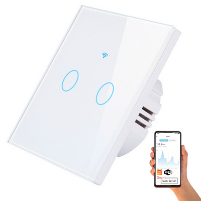 Intrerupator inteligent cu touch, Wireless, VisionHub®, Wi-fi, 2 Canale, Sticla Securizata, Compatibil iOS/Android, Tuya, Amazon Alexa/Google Assistant, Alb