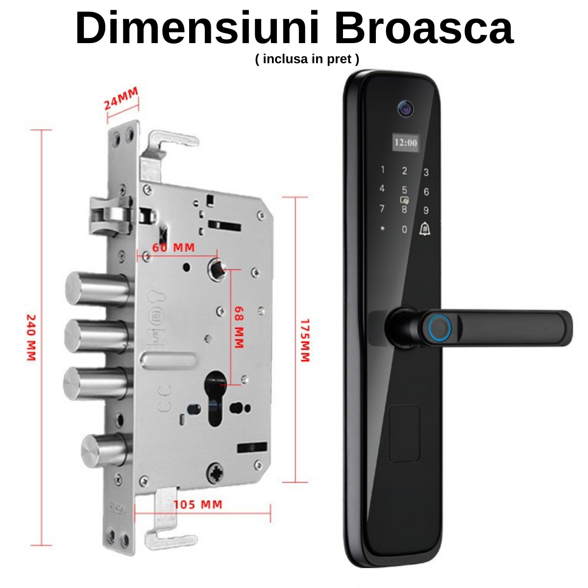 Incuietoare inteligenta Wireless Premium VisionHub®, Yala 5in1 cu Camera video si ecran HD, control de la distanta WiFi, broasca inclusa, acces prin Aplicatie, Card, Amprenta, Parola, Cheie, alarma efractie, aplicatie telefon Android si IOS
