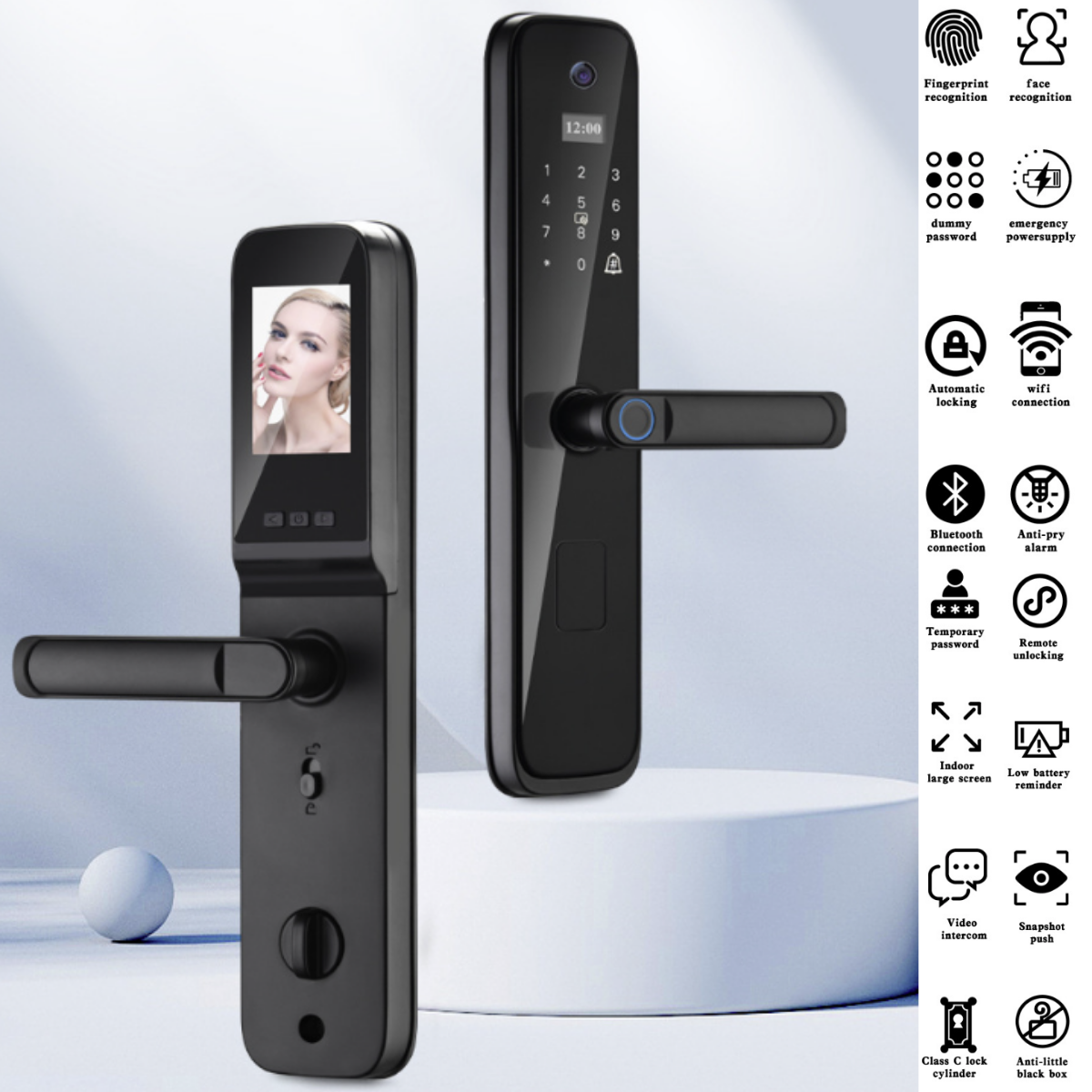 Incuietoare inteligenta Wireless Premium VisionHub®, Yala 5in1 cu Camera video si ecran HD, control de la distanta WiFi, broasca inclusa, acces prin Aplicatie, Card, Amprenta, Parola, Cheie, alarma efractie, aplicatie telefon Android si IOS