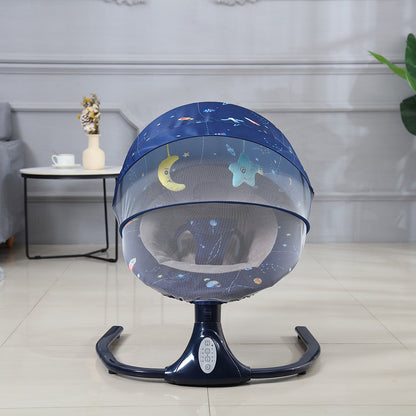 Leagan Electric Multifunctional Pentru Bebelusi, VisionHub®, Conexiune Bluetooth cu Telecomanda, Intensitate Reglabila cu 4 viteze, Jucarii si Melodii, cu Acoperis Rabatabil si Plasa Protectie Tantari, Albastru