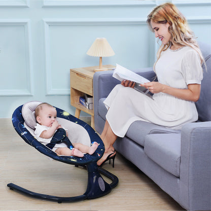Leagan Electric Multifunctional Pentru Bebelusi, VisionHub®, Conexiune Bluetooth cu Telecomanda, Intensitate Reglabila cu 4 viteze, Jucarii si Melodii, cu Acoperis Rabatabil si Plasa Protectie Tantari, Albastru