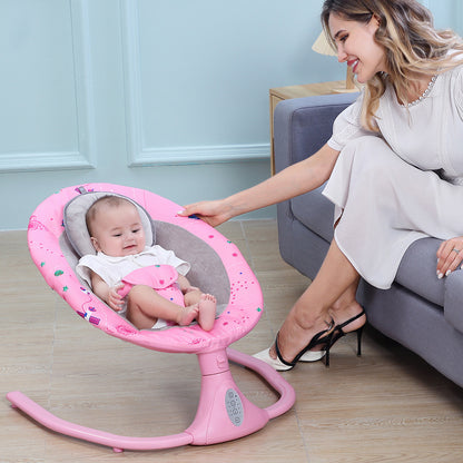 Leagan Electric Multifunctional Pentru Bebelusi, VisionHub®, Conexiune Bluetooth cu Telecomanda, Intensitate Reglabila cu 4 viteze, Jucarii si Melodii, cu Acoperis Rabatabil si Plasa Protectie Tantari, Roz