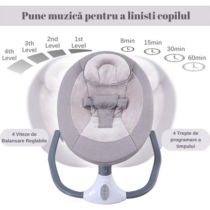 Leagan Electric Multifunctional Pentru Bebelusi, VisionHub®, Conexiune Bluetooth cu Telecomanda, Intensitate Reglabila cu 4 viteze, Jucarii si Melodii, cu Acoperis Rabatabil si Plasa Protectie Tantari, Roz