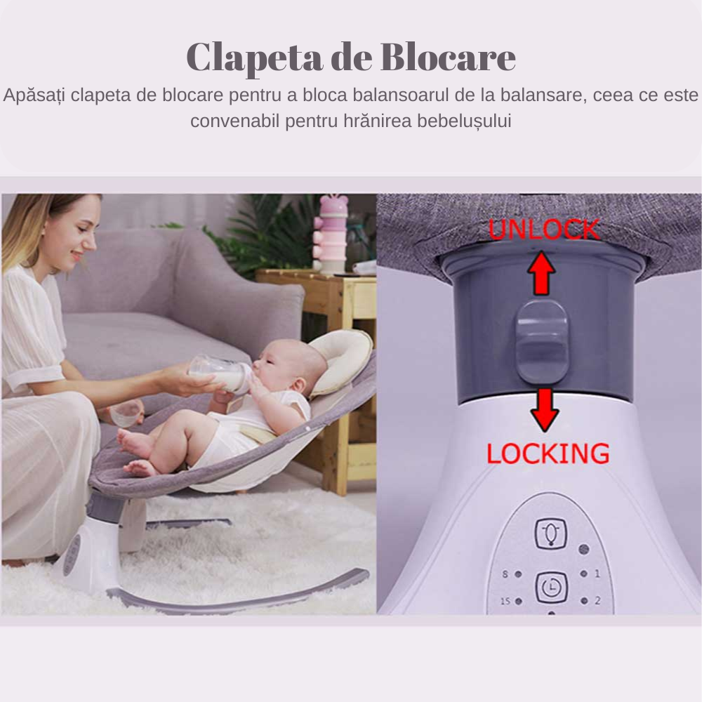 Leagan Electric Multifunctional Pentru Bebelusi, VisionHub®, Conexiune Bluetooth cu Telecomanda, Intensitate Reglabila cu 4 viteze, Jucarii si Melodii, cu Acoperis Rabatabil si Plasa Protectie Tantari, Roz