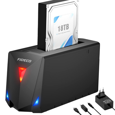 Statie de andocare USB 3.0 pentru hard disk 2.5 sau 3.5 inch SATA I/II/III HDD SSD, carcasa pentru hard disk cu functie de clonare offline, adaptor de alimentare de 12 V, capacitate maxima de 18TB, viteza de 5Gbps