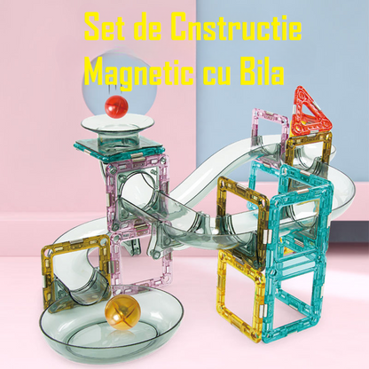 Set de Constructie Magnetic cu Tevi Tiles 3D, 3x minge colorata, Jucarie Educationala si Creativa STEM, cu 66 Piese magnetice, forme multiple, Dezvoltarea Abilitatilor Motrice si a Imaginatiei, Multicolor