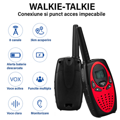Walkie Talkie Copii si Adulti, Set 2 bucati, VisionHub®, cu Raza Lunga de Actiune, Vox, Blocare taste, Sunet clar, Statie radio camping, drumetii, croaziere, Rosu