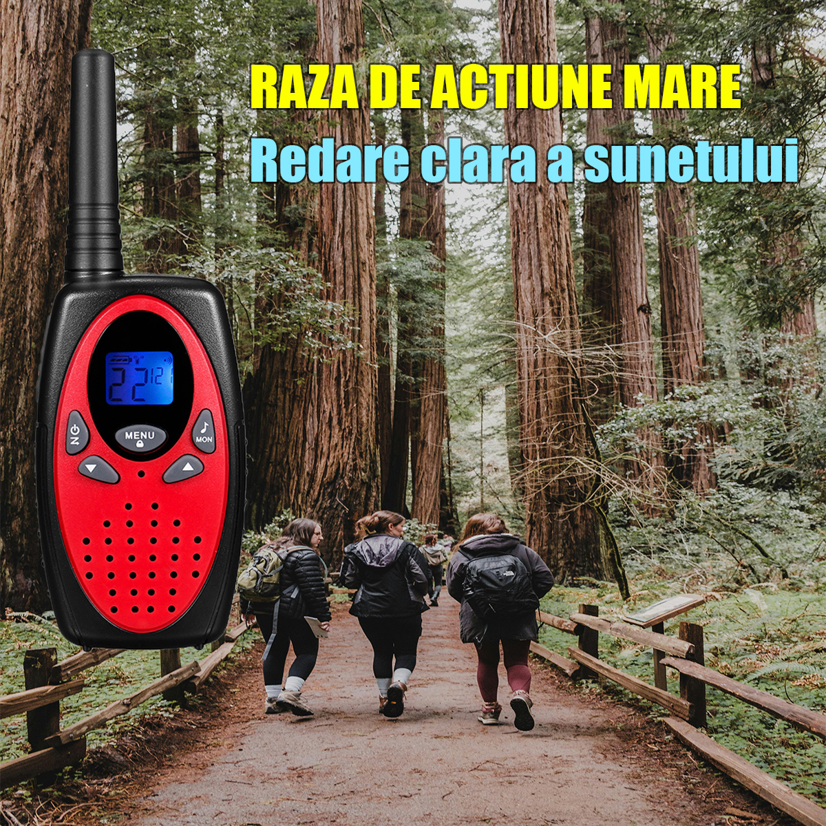 Walkie Talkie Copii si Adulti, Set 2 bucati, VisionHub®, cu Raza Lunga de Actiune, Vox, Blocare taste, Sunet clar, Statie radio camping, drumetii, croaziere, Rosu