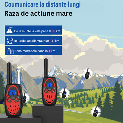 Walkie Talkie Copii si Adulti, Set 2 bucati, VisionHub®, cu Raza Lunga de Actiune, Vox, Blocare taste, Sunet clar, Statie radio camping, drumetii, croaziere, Rosu