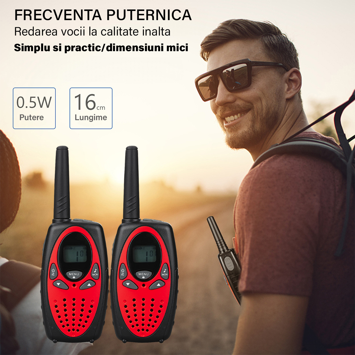 Walkie Talkie Copii si Adulti, Set 2 bucati, VisionHub®, cu Raza Lunga de Actiune, Vox, Blocare taste, Sunet clar, Statie radio camping, drumetii, croaziere, Rosu