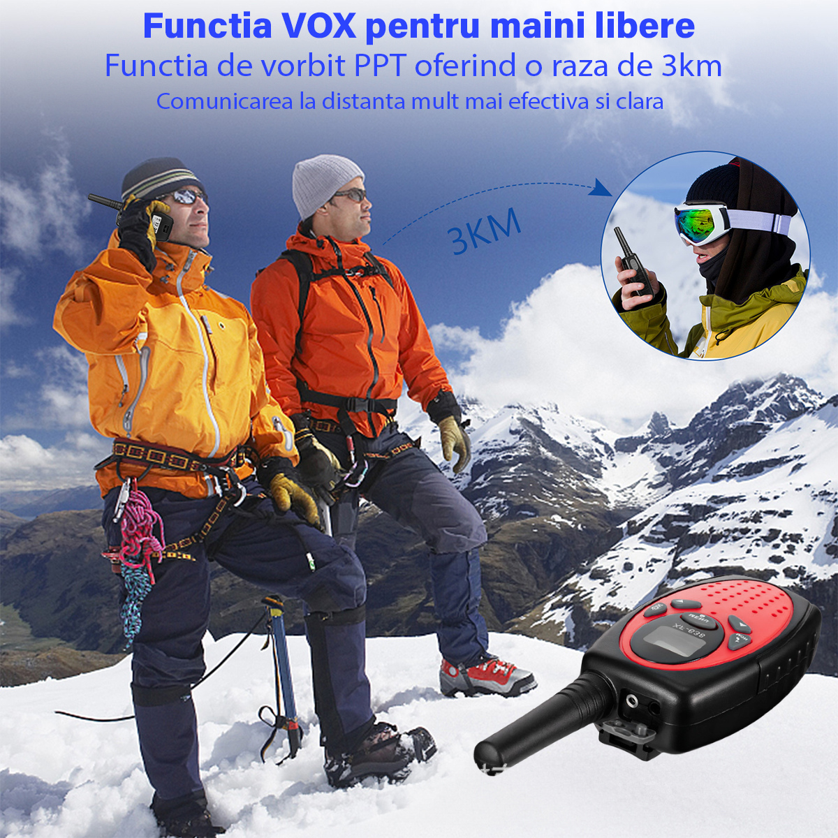 Walkie Talkie Copii si Adulti, Set 2 bucati, VisionHub®, cu Raza Lunga de Actiune, Vox, Blocare taste, Sunet clar, Statie radio camping, drumetii, croaziere, Rosu