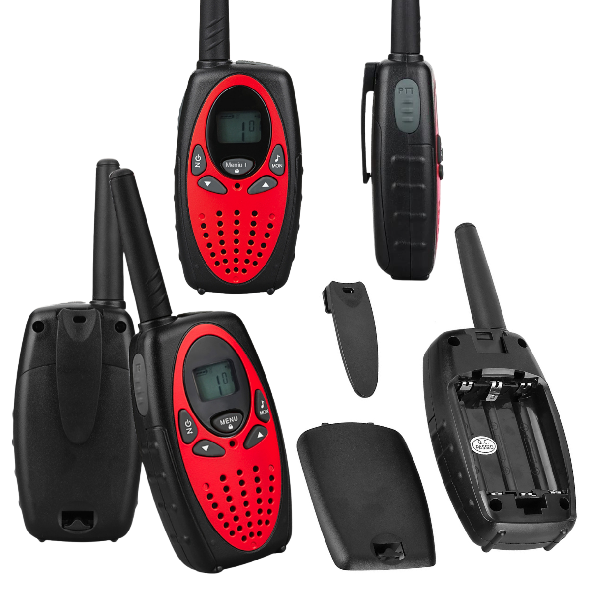 Walkie Talkie Copii si Adulti, Set 2 bucati, VisionHub®, cu Raza Lunga de Actiune, Vox, Blocare taste, Sunet clar, Statie radio camping, drumetii, croaziere, Rosu