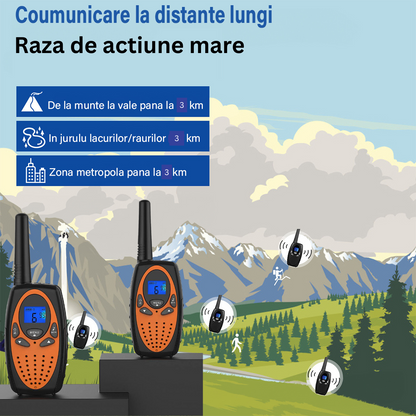 Walkie Talkie Copii si Adulti, Set 2 bucati, VisionHub®, cu Raza Lunga de Actiune, Vox, Blocare taste, Sunet clar, Statie radio camping, drumetii, croaziere, Portocaliu