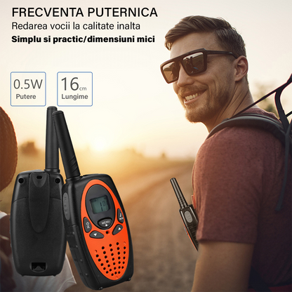 Walkie Talkie Copii si Adulti, Set 2 bucati, VisionHub®, cu Raza Lunga de Actiune, Vox, Blocare taste, Sunet clar, Statie radio camping, drumetii, croaziere, Portocaliu