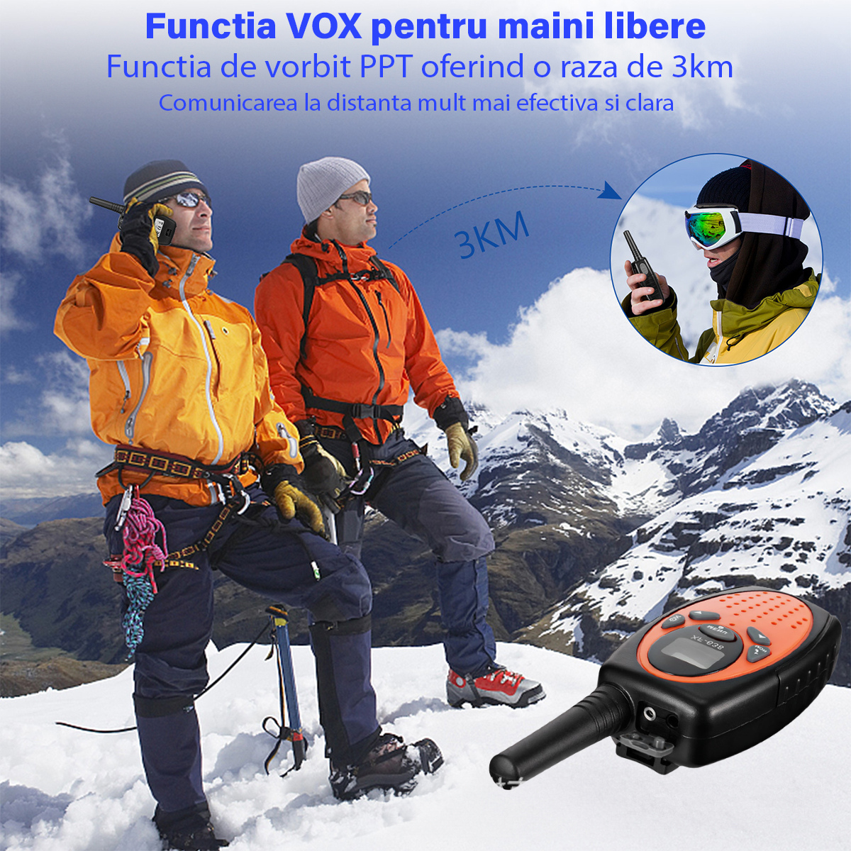 Walkie Talkie Copii si Adulti, Set 2 bucati, VisionHub®, cu Raza Lunga de Actiune, Vox, Blocare taste, Sunet clar, Statie radio camping, drumetii, croaziere, Portocaliu
