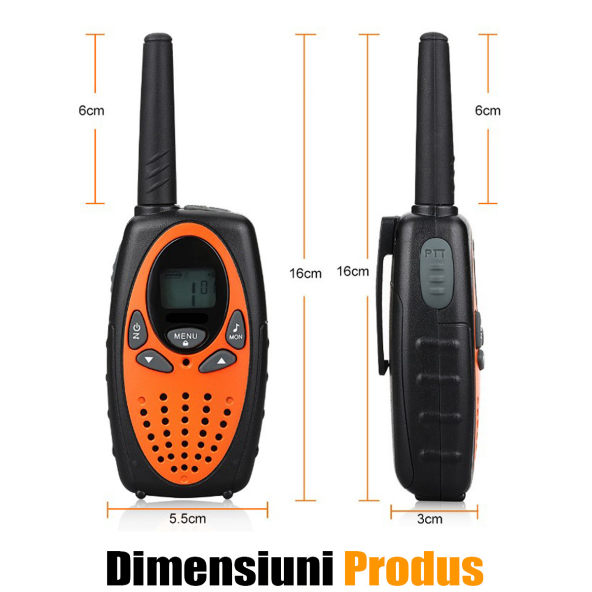 Walkie Talkie Copii si Adulti, Set 2 bucati, VisionHub®, cu Raza Lunga de Actiune, Vox, Blocare taste, Sunet clar, Statie radio camping, drumetii, croaziere, Portocaliu