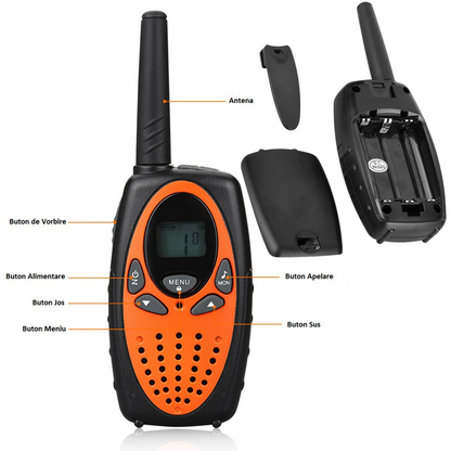Walkie Talkie Copii si Adulti, Set 2 bucati, VisionHub®, cu Raza Lunga de Actiune, Vox, Blocare taste, Sunet clar, Statie radio camping, drumetii, croaziere, Portocaliu