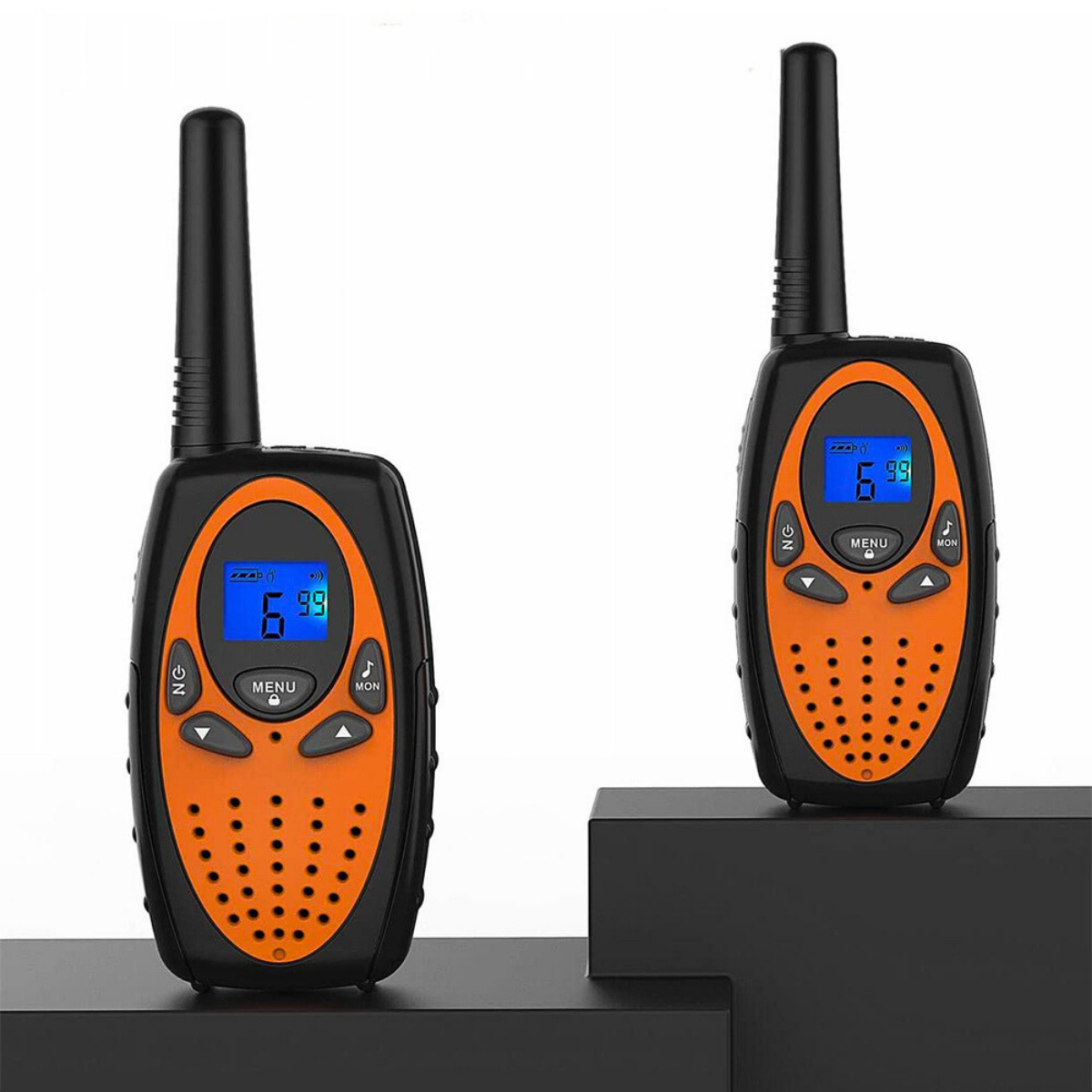 Walkie Talkie Copii si Adulti, Set 2 bucati, VisionHub®, cu Raza Lunga de Actiune, Vox, Blocare taste, Sunet clar, Statie radio camping, drumetii, croaziere, Portocaliu