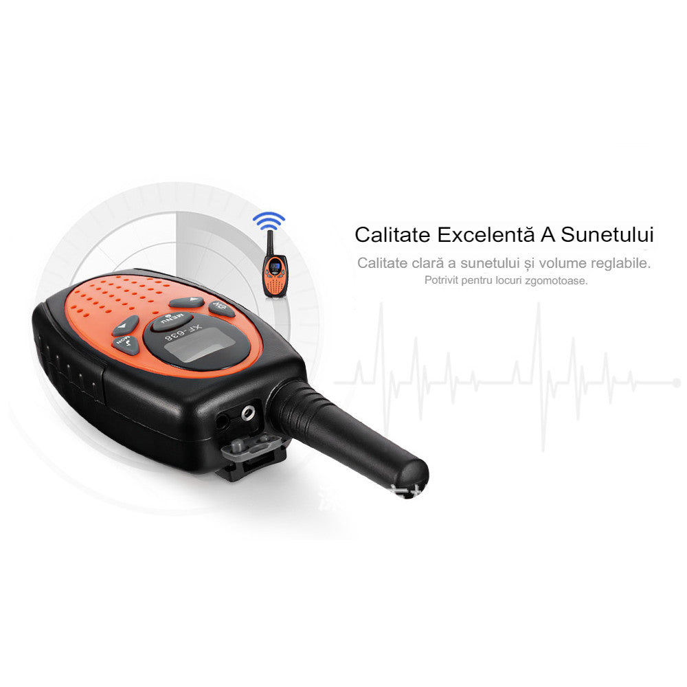 Walkie Talkie Copii si Adulti, Set 2 bucati, VisionHub®, cu Raza Lunga de Actiune, Vox, Blocare taste, Sunet clar, Statie radio camping, drumetii, croaziere, Portocaliu
