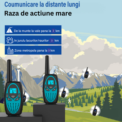 Set 2 statii Walkie Talkie Copii si Adulti, VisionHub®, cu Raza Lunga de Actiune, Vox, Blocare taste, Sunet clar, Statie radio camping, drumetii, excursii, Albastru