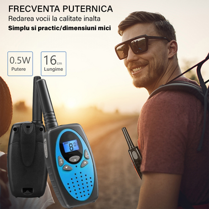 Set 2 statii Walkie Talkie Copii si Adulti, VisionHub®, cu Raza Lunga de Actiune, Vox, Blocare taste, Sunet clar, Statie radio camping, drumetii, excursii, Albastru