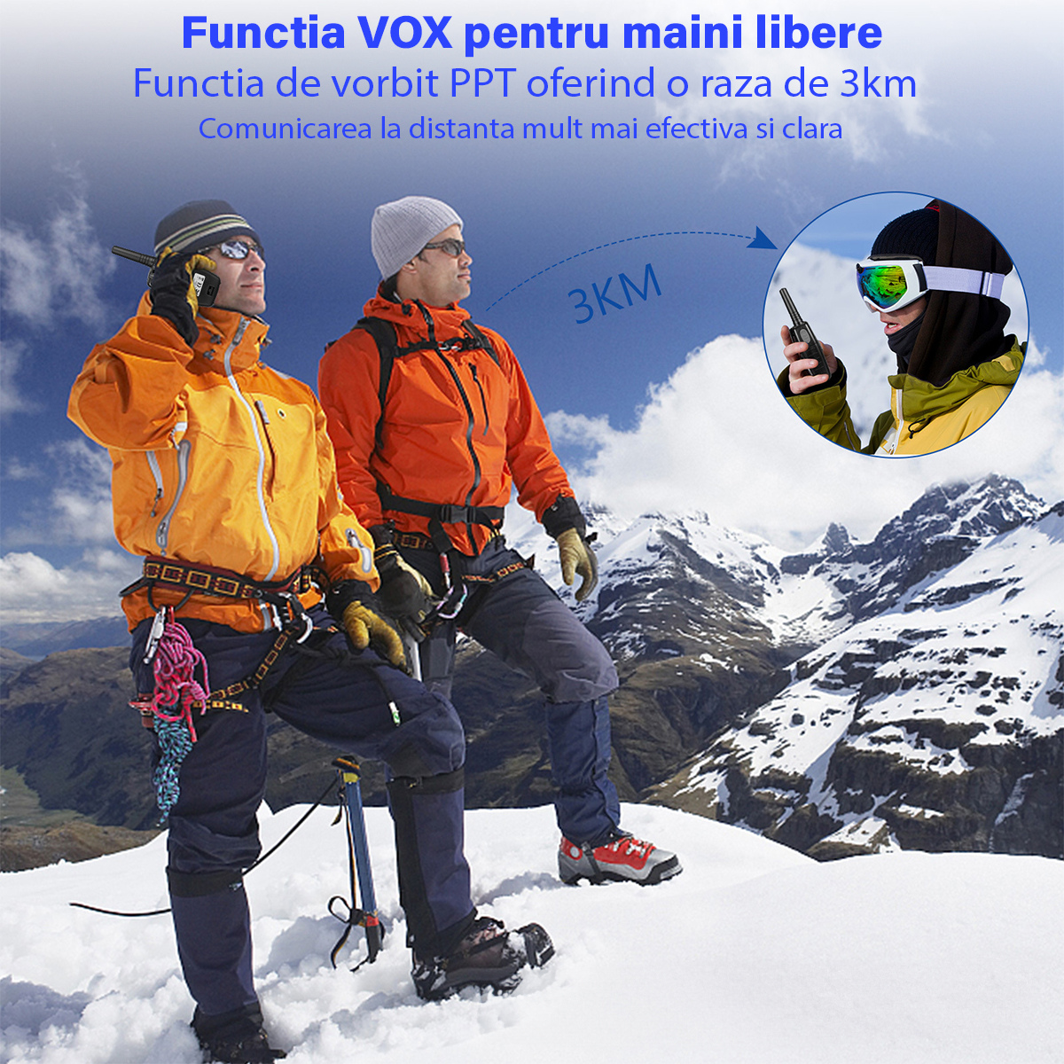 Set 2 statii Walkie Talkie Copii si Adulti, VisionHub®, cu Raza Lunga de Actiune, Vox, Blocare taste, Sunet clar, Statie radio camping, drumetii, excursii, Albastru