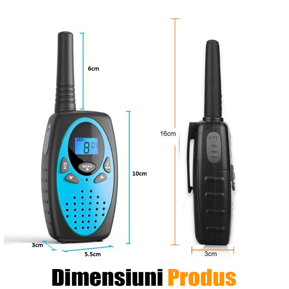 Set 2 statii Walkie Talkie Copii si Adulti, VisionHub®, cu Raza Lunga de Actiune, Vox, Blocare taste, Sunet clar, Statie radio camping, drumetii, excursii, Albastru